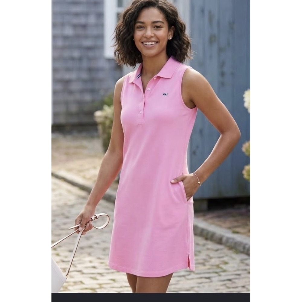 Vineyard Vines Pique Polo Dress XS Pink Sleeveless Preppy Whale Party Beach